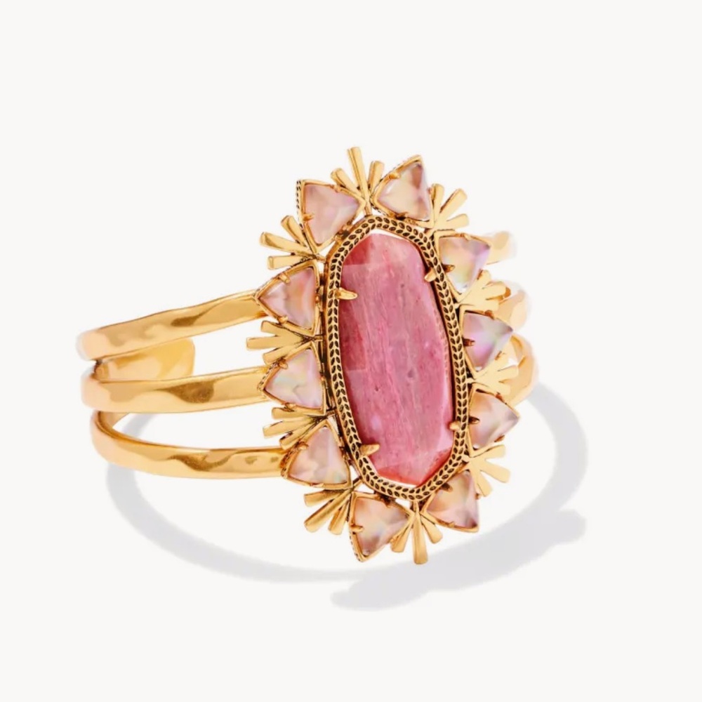 Kendra Scott Yellow Rose Havana Vintage Gold Cuff Bracelet Blush Pink Quartzite